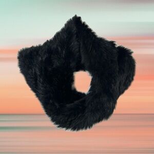 Black Woven Rabbit Fur Circle Scarf – Adjustable Elastic Infinity Fur Collar